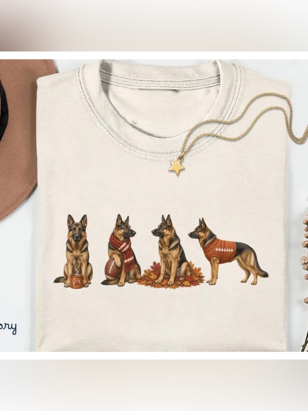 Ivory Comfort Beige German Shepherd Dog Graphic Tee - Vintage Classic Style